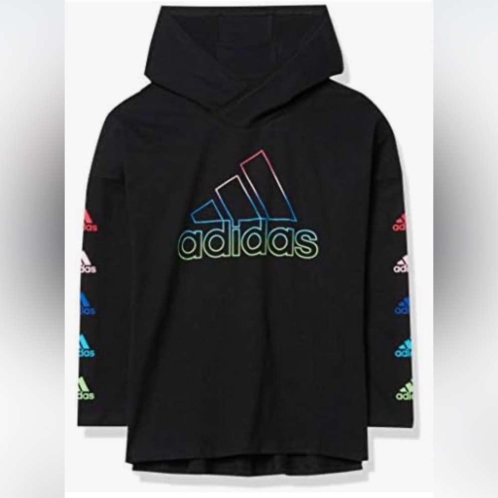 Adidas Kids Black Hoodie with Multicolor Logo In Excellent Condition